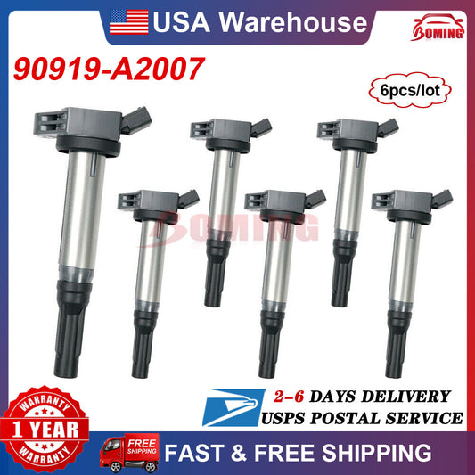 Set of (6) 90919-A2007 NEW Ignition Coils for Toyota for Avalon for Camry for Lexus for Avalon