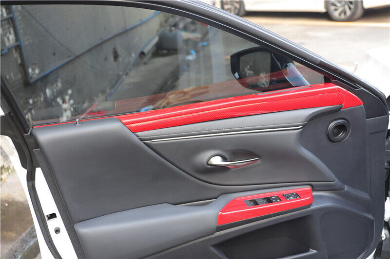 Inner Door Panel Cover Trim Interior Fit for Lexus for ES 2018-2021 Red Carbon Fiber