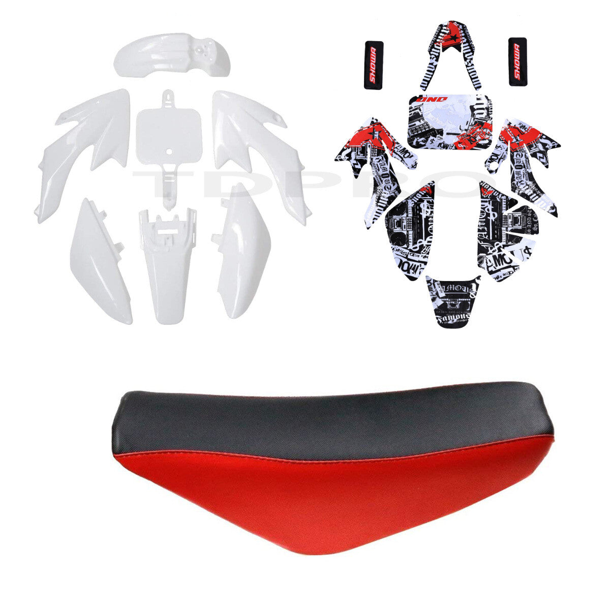 White Plastics Fender Decals Kit for Seat for CRF50 Thumpstar 110c 125cc Dirt Bike
