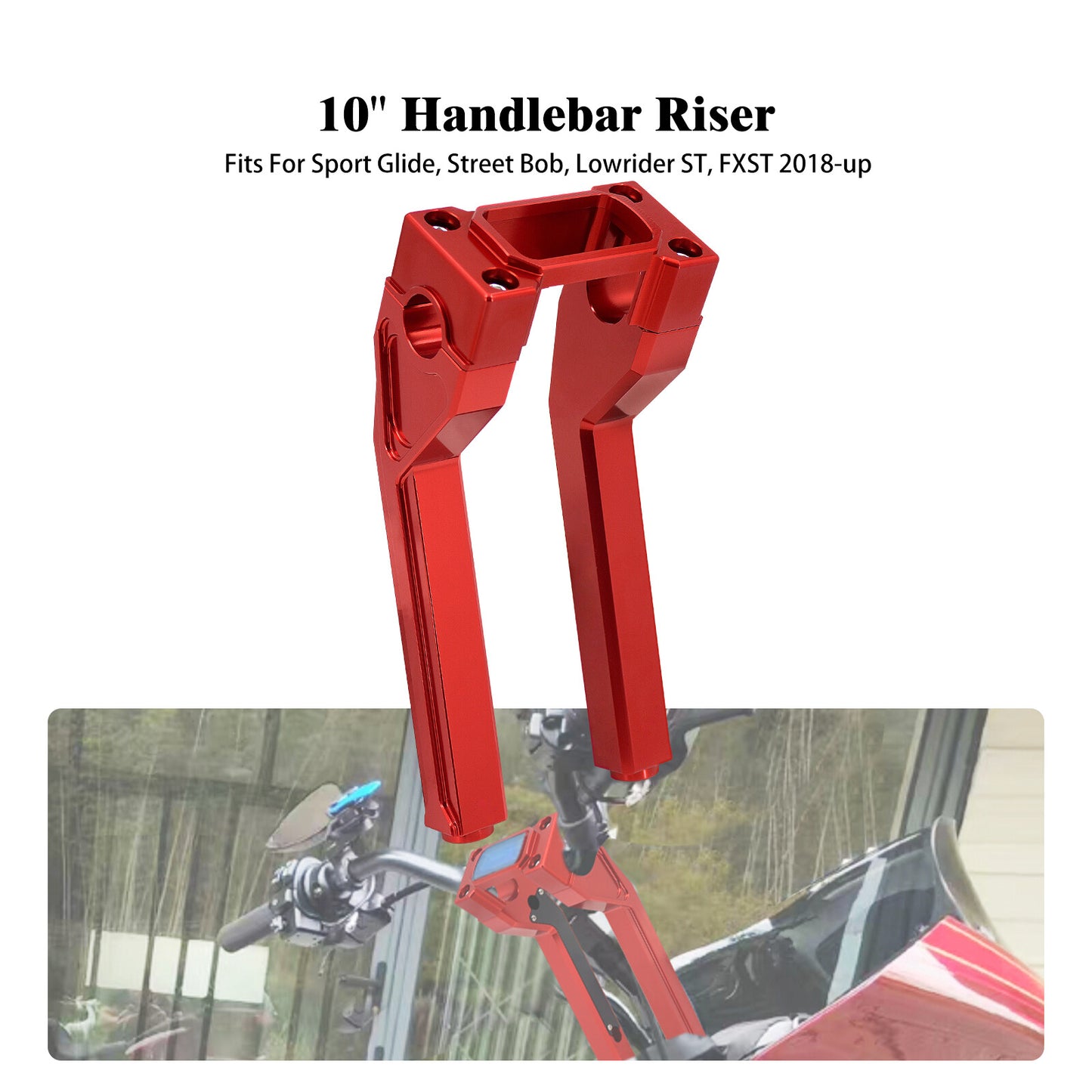 1 Handlebar 10 Red Riser Clamp Kit for Harley Softail Street Bob Low Rider ST
