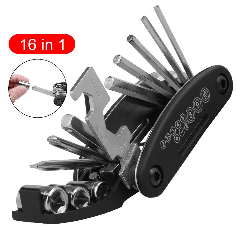 Multi-Function Motobike16 In1 for Mini Fold Repair Wrench Socket Screwdriver Tool