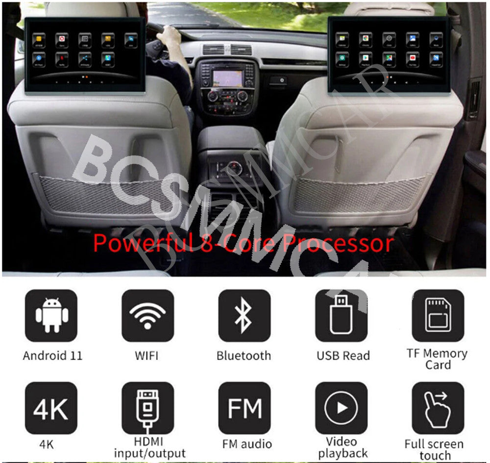 11.6Inch Car Headrest Player Rear Auto Monitor Video USB TF WIFI BT Androind 11