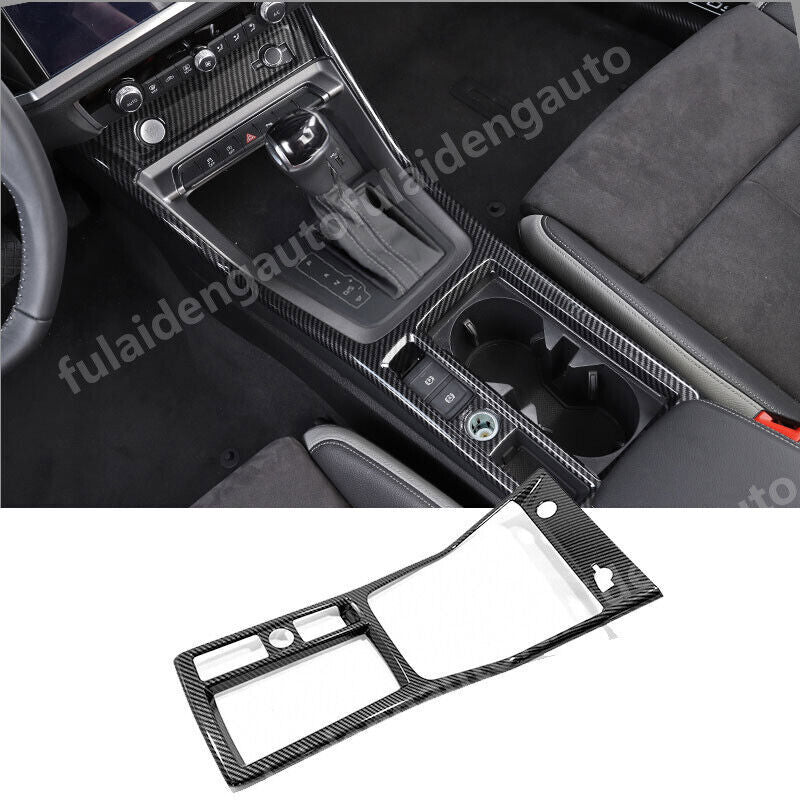 for Audi Q3 2019-2022 Carbon Fiber Gear Shift Panel Water Cup Holder Cover Trim