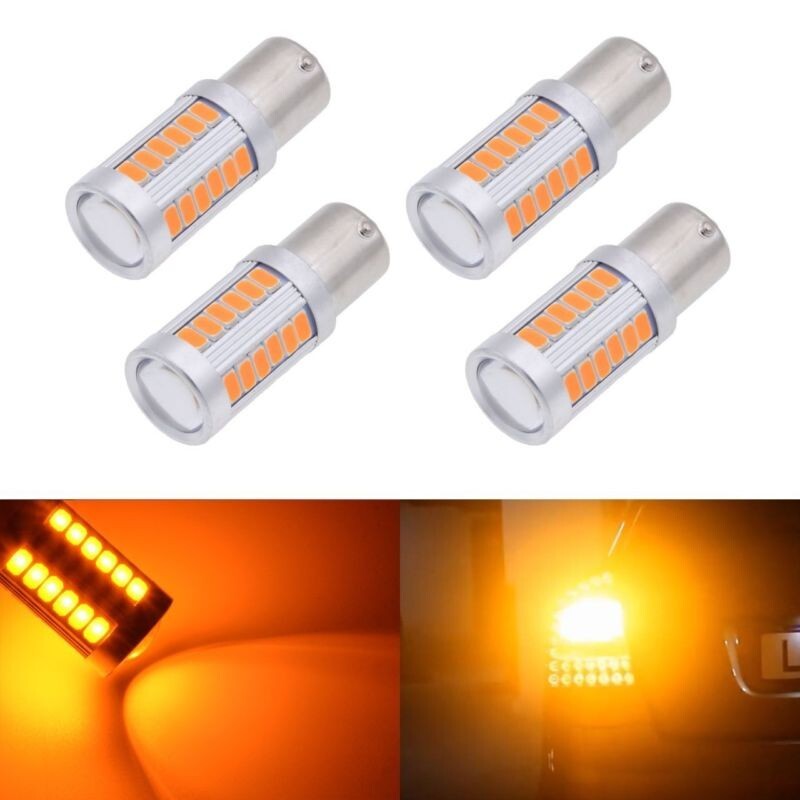 4 Amber 1156 LED Bulbs for RVs, Cars, Turn Signals, Reverse Brakes, and Taillights