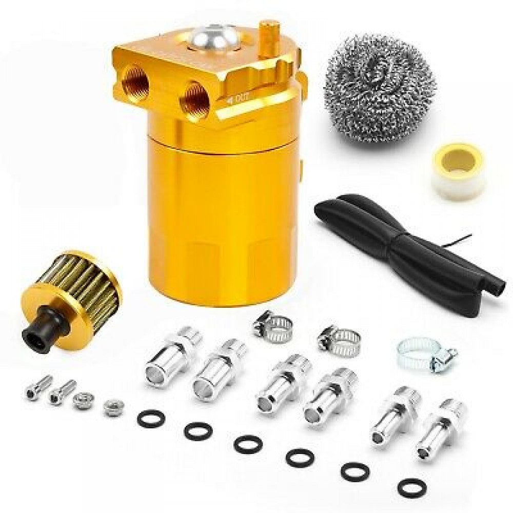 Universal Oil Catch Can Kit Breather Baffled Aluminum Reservoir Tank Gold 300ML