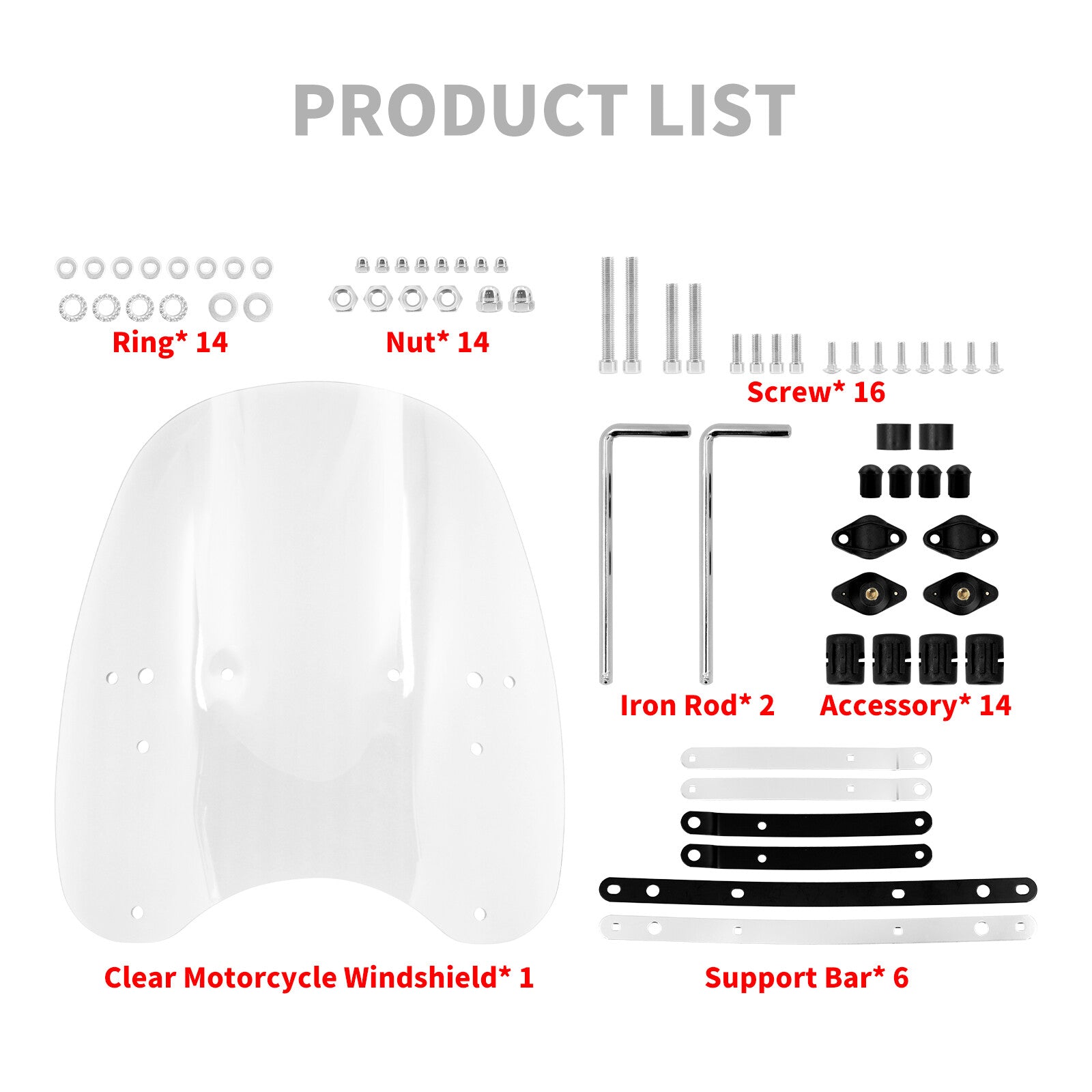 18 x 16 Clear Windshield Fit For Universal Motorcycle 7/8 1 1.25 Handlebar