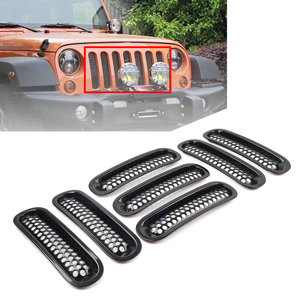 Front Insert Mesh Grille Cover Grill Trim Black for Jeep for Wrangler JK 2007-2017