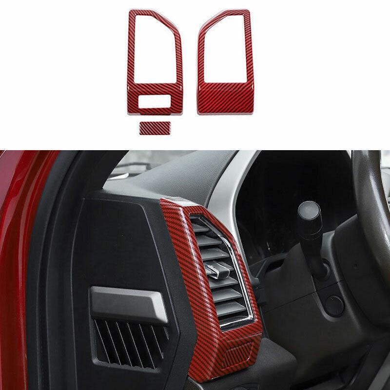 Red Carbon Fiber LR AC Air Outlet Vent Cover Trim for Ford F150 F-150 2015-20 A