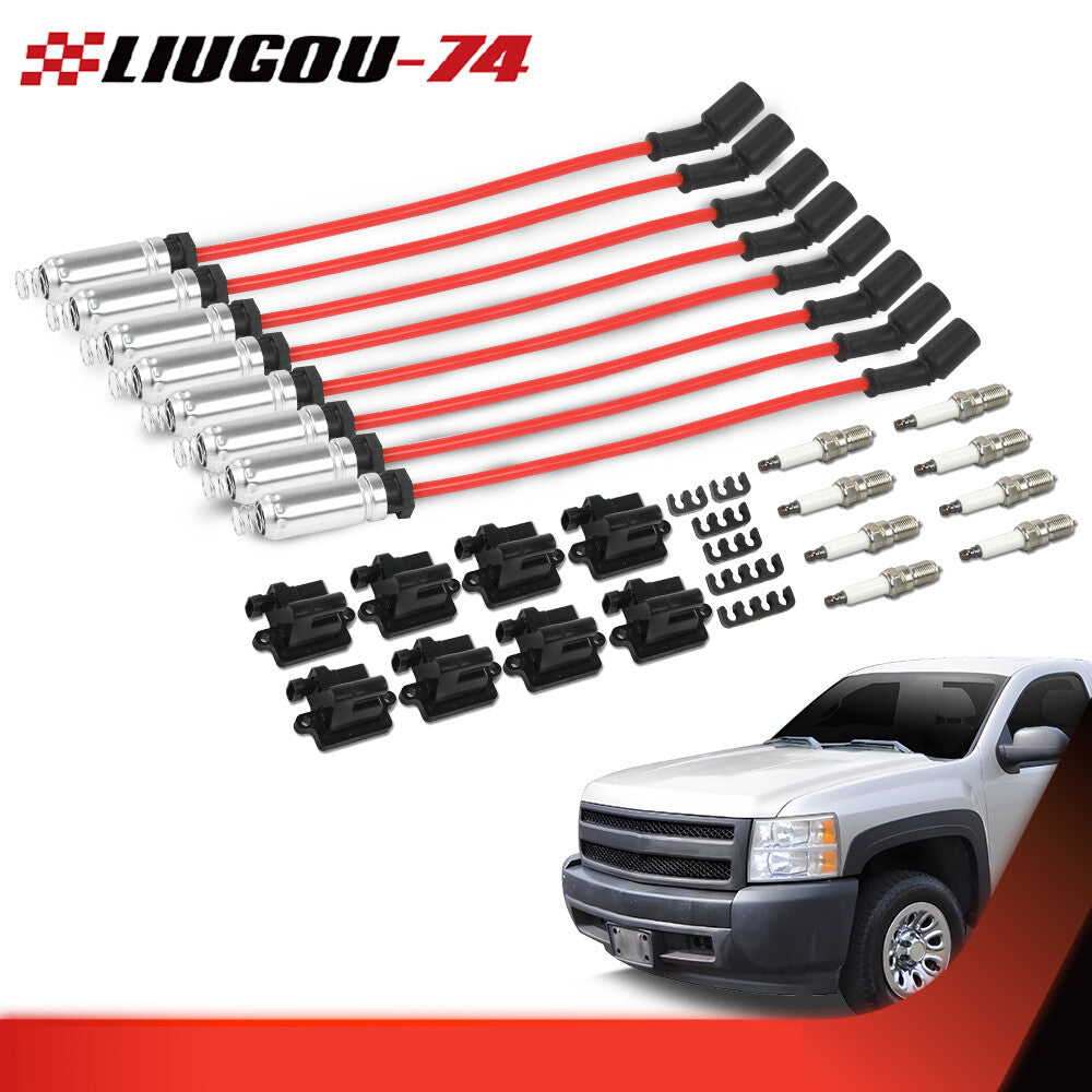 8-Piece Square Ignition Coil and Spark Plug Wire Set for Chevrolet for GMC 4.8L 5.3L 6.0L - Brand New