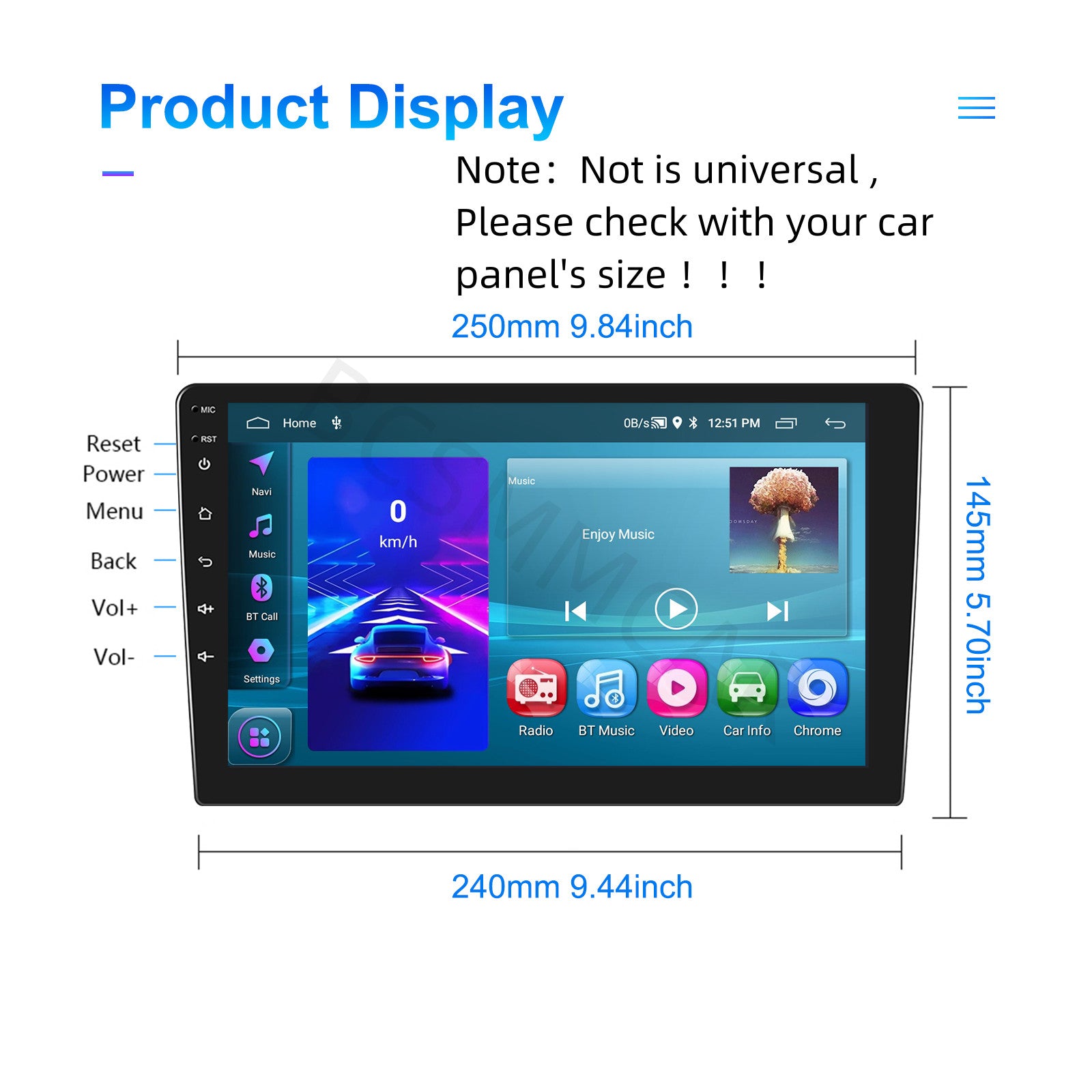 Radio Double 2DIN 10in Android 13 For Apple Carplay GPS Navigation Car Stereo