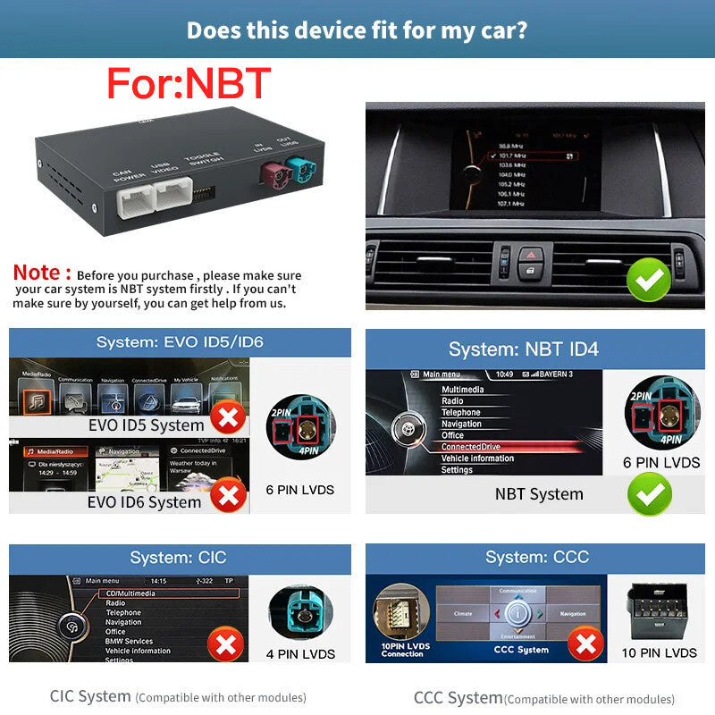 Compatible with for BMW NBT 1 2 3 4 5 series F10 X1 X3 F25 F26 F48 Wireless CarPlay Android Auto