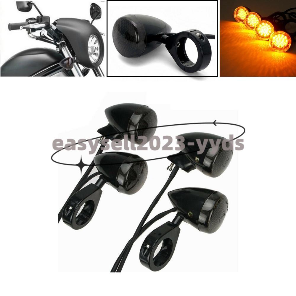 Black 4x Motorcycle Front+Rear LED Turn Signal Light 39mm Fork Clamp for Harley