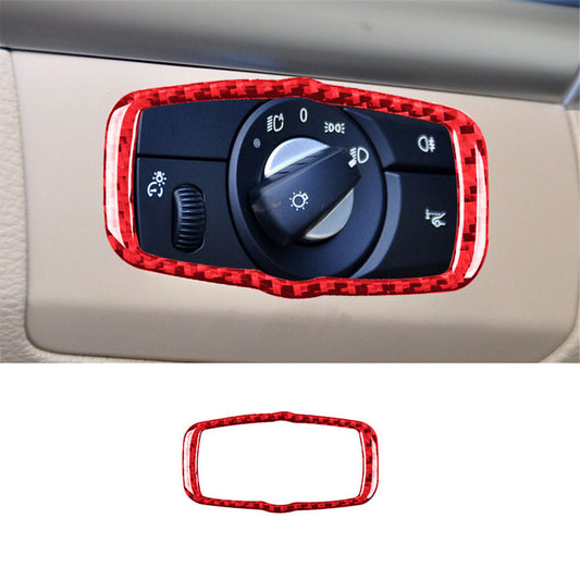 Red Carbon Fiber Headlight Control Cover Trim for BMW X5 E70 X6 E71 08-13 Type B