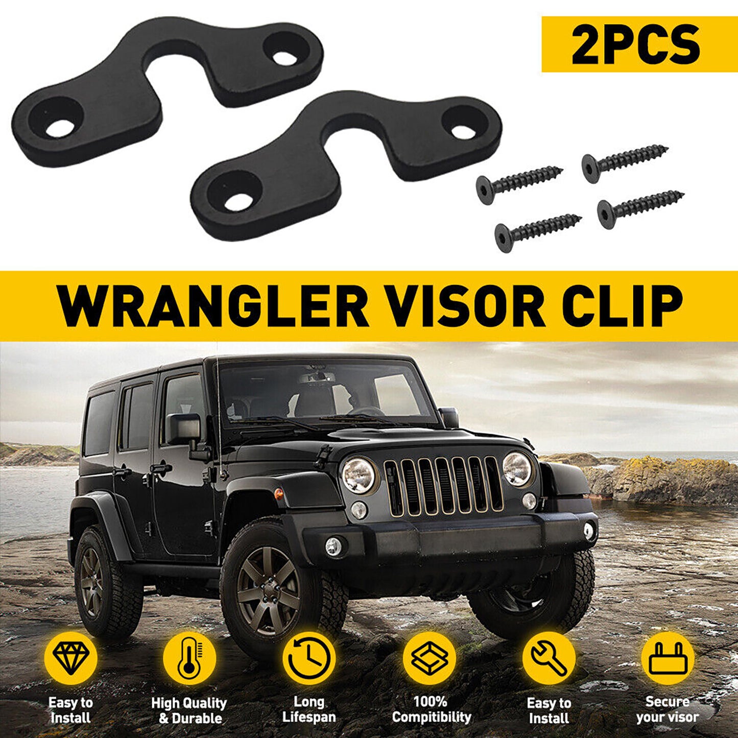 New 2Pcs Sun Visor Clips Fit for Jeep 2018  Newer JK JL JT Gladiator for Wrangler