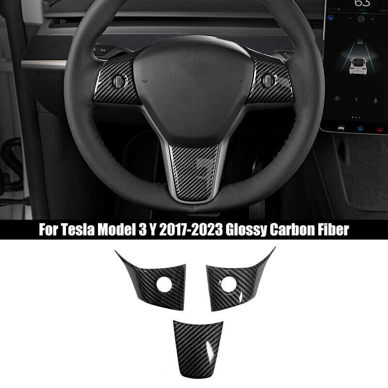 for Tesla Model 3/Y 2017-23 Carbon Fiber Steering Wheel button Frame cover trim