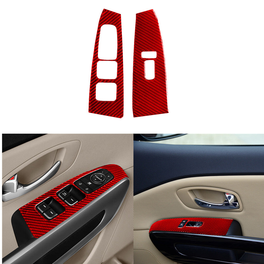 Red Carbon Fiber Front Door Control W/O Folding Trim Cover for KIA Sedona 15-16