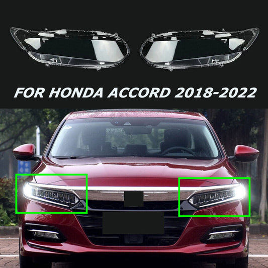 Pair Fit for Honda Accord 2018-2022 Headlight Lens Cover Shell Clear Replacement
