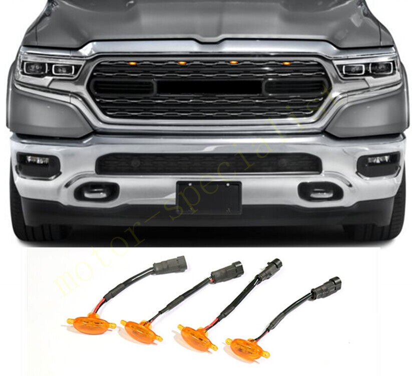 for Ram 1500 2019-2021 Yellow Shell Front Grille LED Amber Lights Style