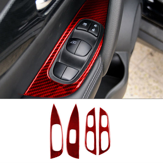 4X Red Carbon Fiber Door Window Control Cover Trim for Nissan Rogue 2014-2016