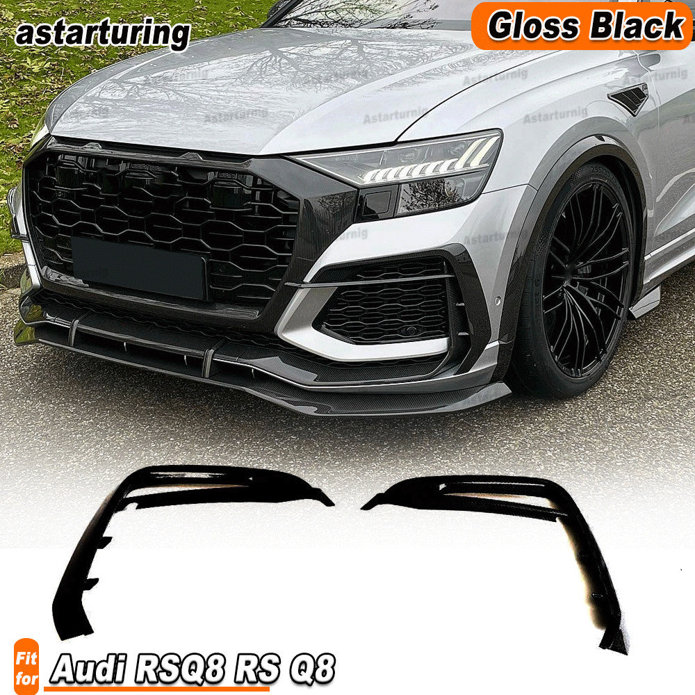for Audi RSQ8 RS Q8 2020UP Gloss Black Front Bumper Fins Splitter Air Vent Cover