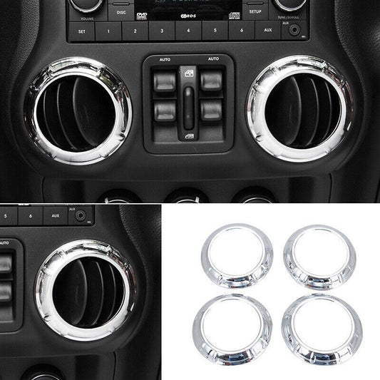 For 2007-10 for Jeep for Wrangler JK Chrome Air Conditioning Outlet Vent Ring Trim 4pcs