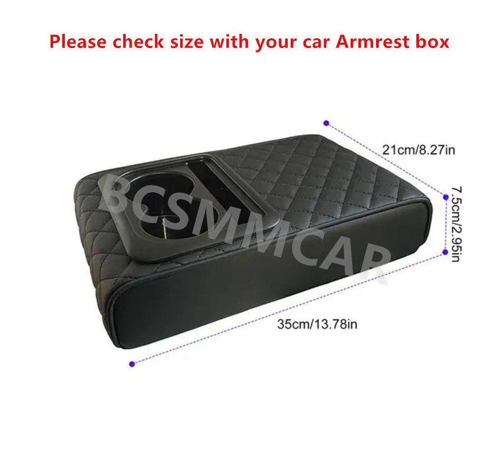 Car Armrest Cushion Cover Center Console Box Pad Mat With Double Cup Holder