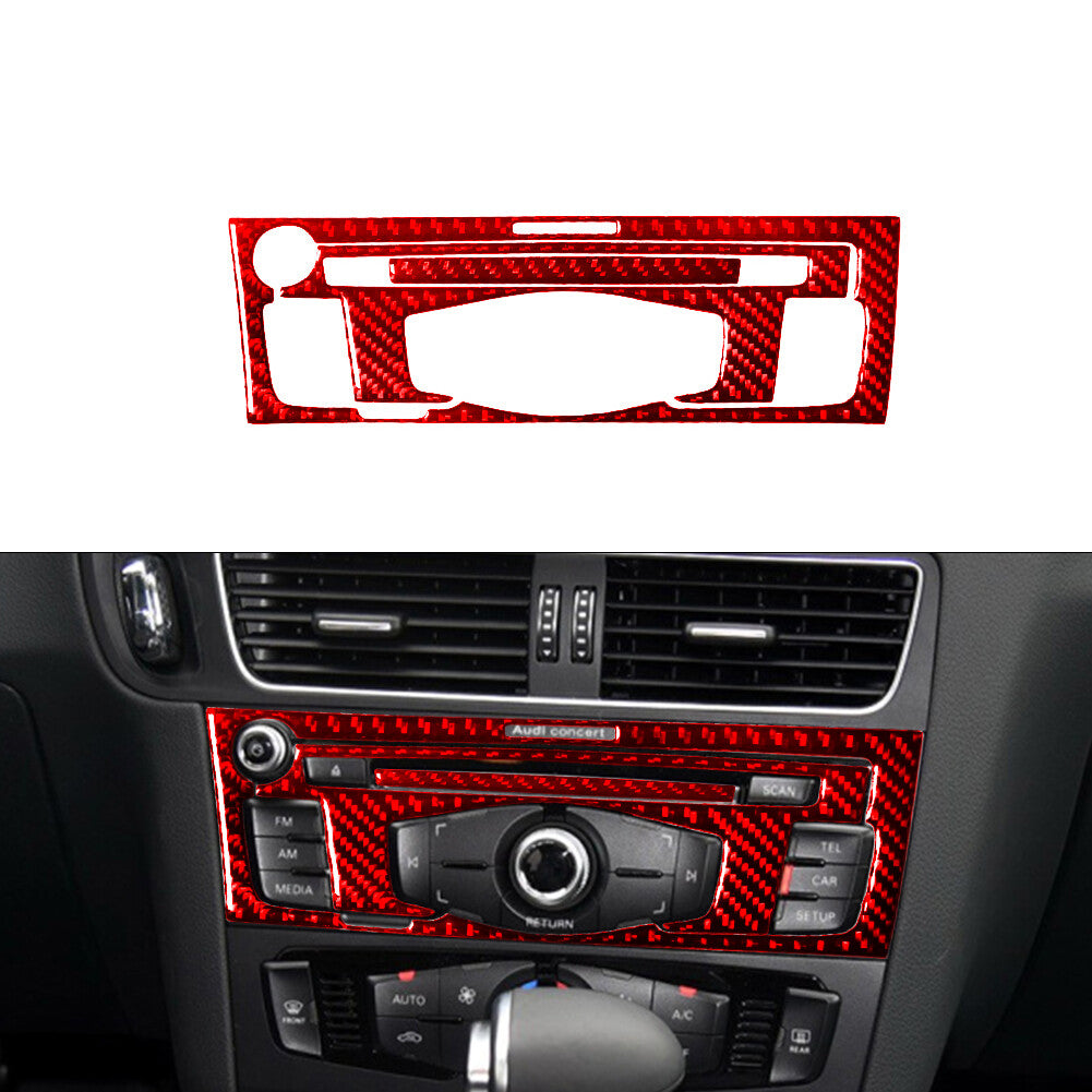 for Audi Q5 2009-2017 Red 3Pcs CD Player Radio Trim Cover Decor Carbon Fiber