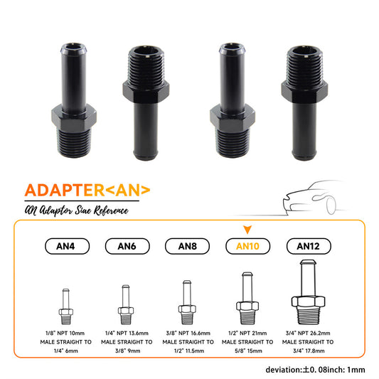 4PCS Aluminum AN10 1/2'' NPT Male to 5/8 Hose Barb Straight Adapter Fitting BK