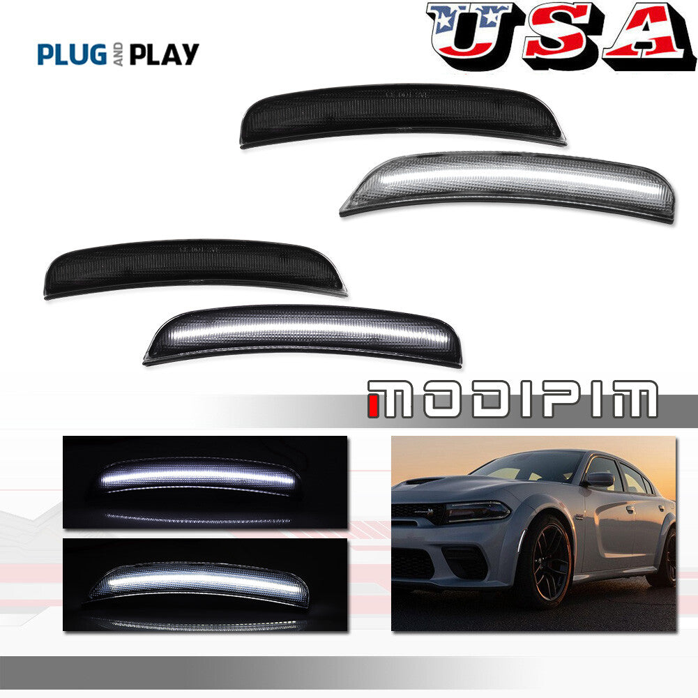 4-Pack LED Side Marker Lights Front and Rear Smoked White LEDs for 15-22 for Dodge Chargers