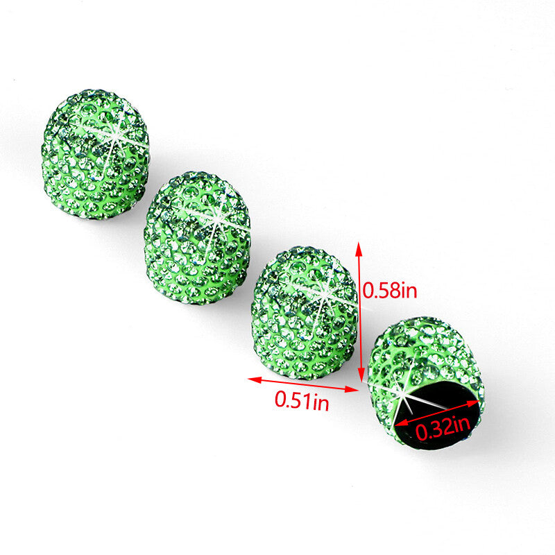 4Pcs Fashion Diamond Bling Car Tyre Tire Wheel Rims Air Valve Stem Cap Car Green