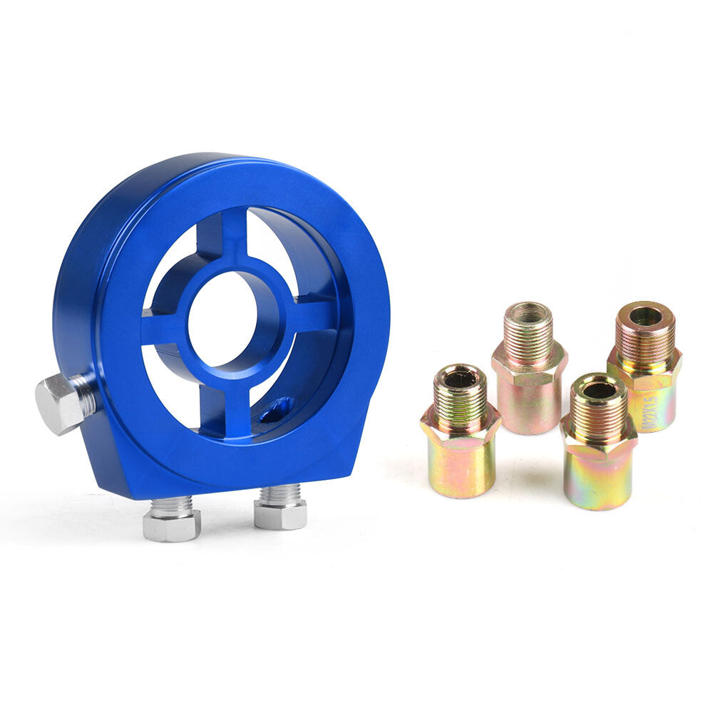 Oil filter cooler sandwich plate adapter accessory 1/8 NPT aluminum blue