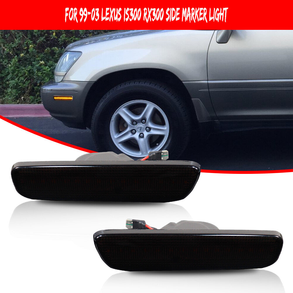 2-Pack Smoked Black Lens, Amber LED Front Marker Lights for 1999-03 for Lexus RX300