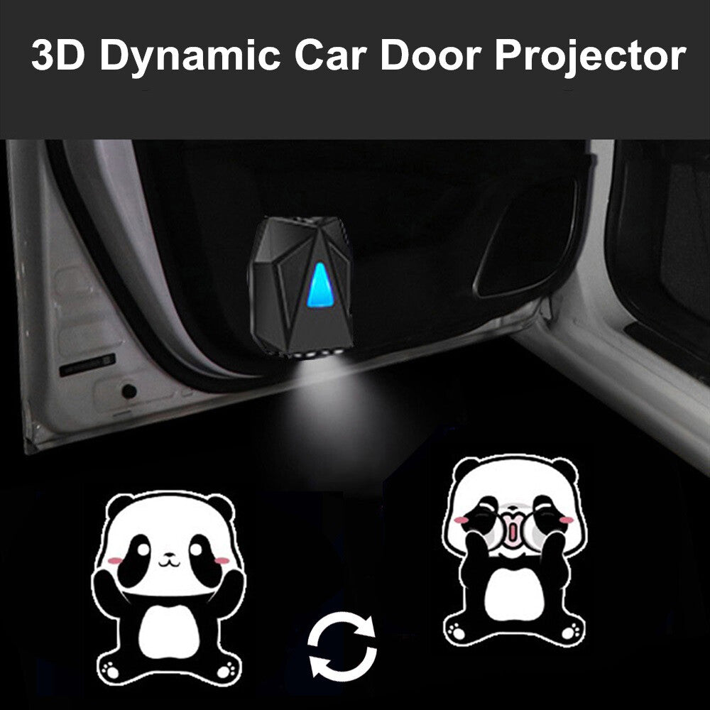 2 Dynamic Universal Wireless Car LED Door Light Cute for Panda Logo Shadow Projector