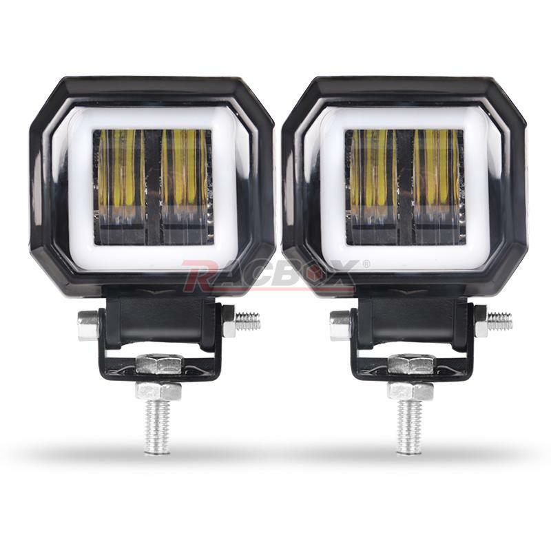 2X 3inch LED Work Light Bar Spot Pods Offroad Fog Driving 4WD ATV White Halo DRL