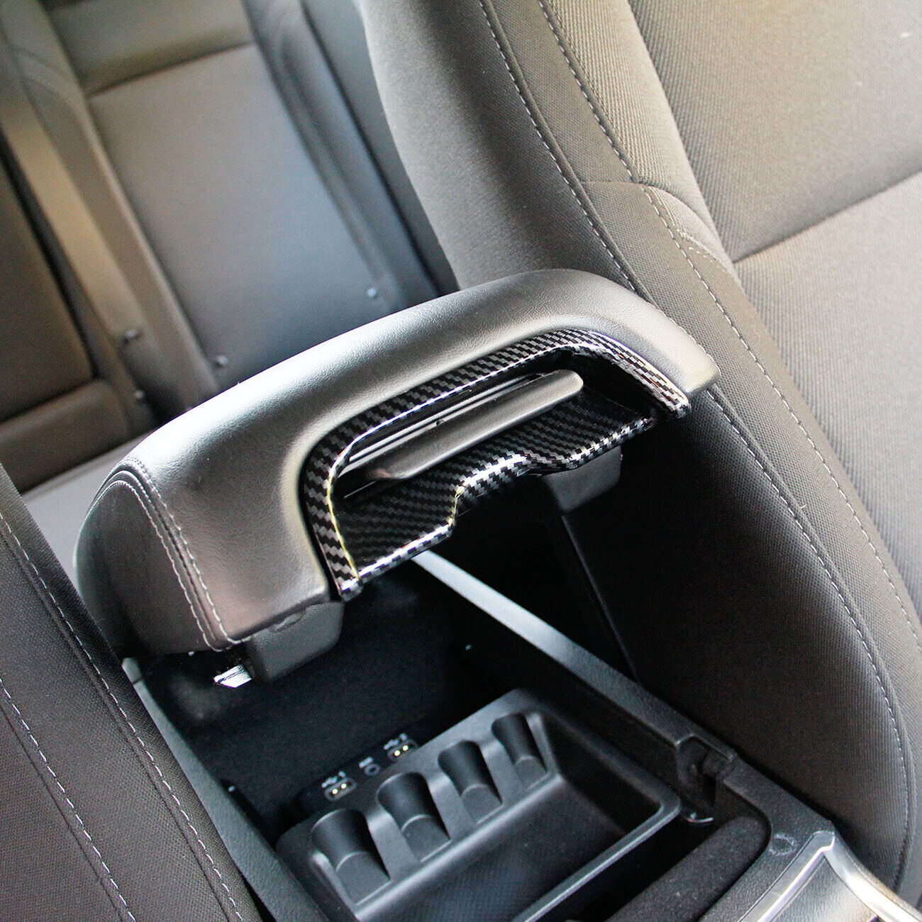 Carbon Fiber Interior Center Armrest Box Switch Cover Trim for Dodge Charger