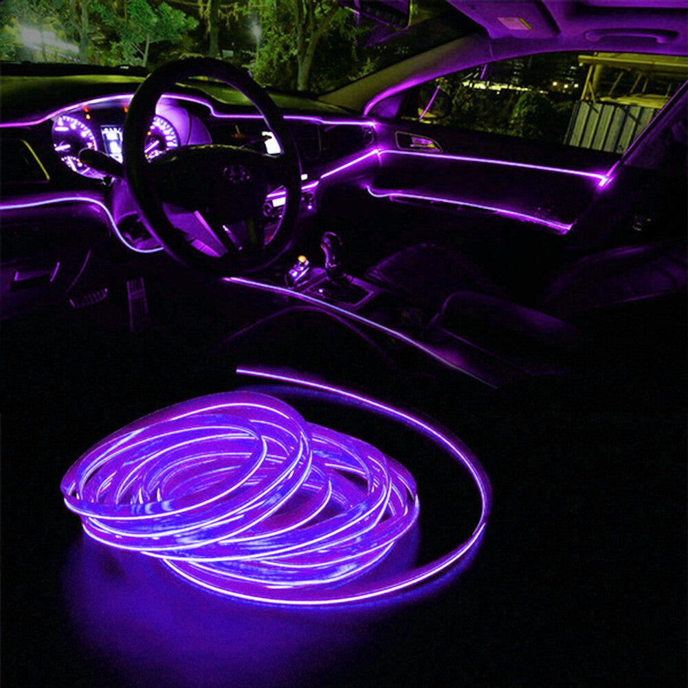 2M Car Interior LED Neon Light Decor Atmosphere EL Wire String Strip Lamp Purple
