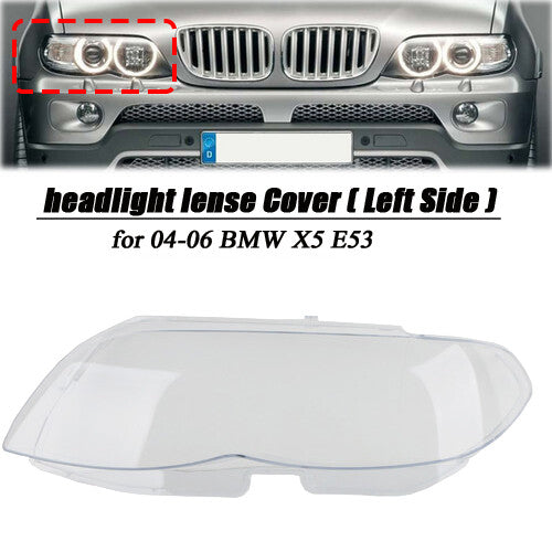 Left side: Headlight lens cover for BMW X5 E53 530i 544i 2004-2006.