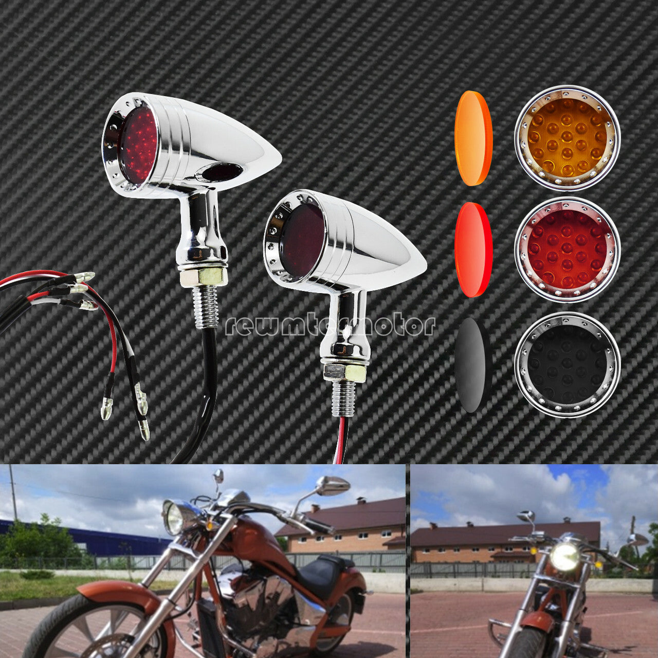 Chrome Motorcycle Bullet LED Turn Signal Red Lights Indicator Fit for Harley