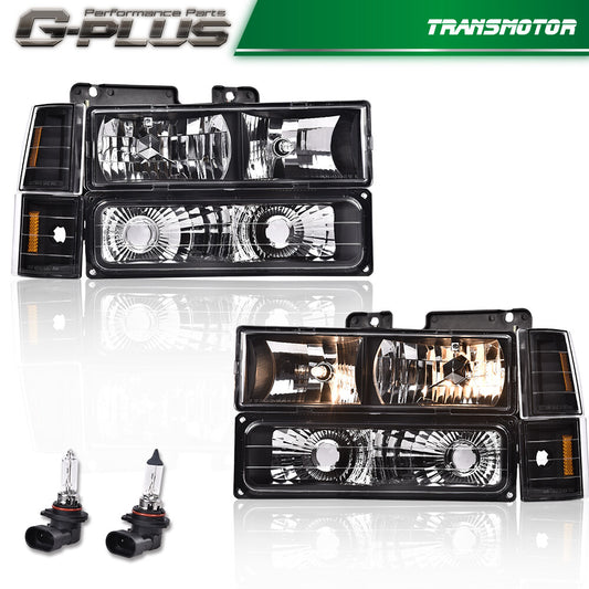 Suitable for 94-99 Gimsi C10 C/K for Sierra for Yukon black headlights, bumper lights (pair).
