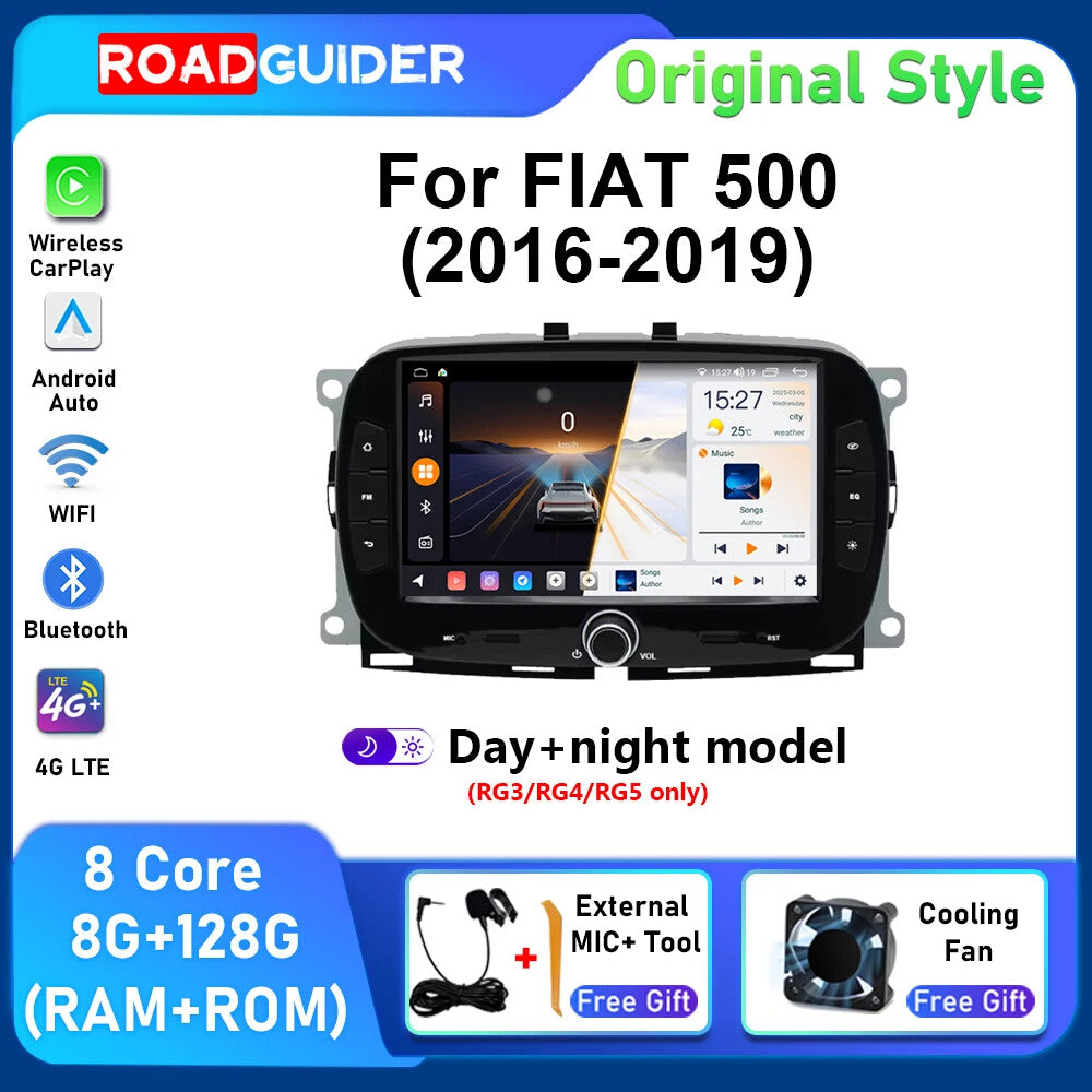 for Fiat 500 2016-2019 Android Auto CarPlay Car Radio GPS Stereo Player Screen