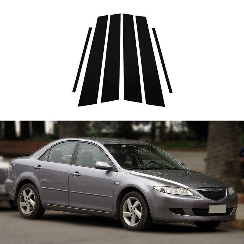 Piano Black Pillar Post Door Window Molding Strip Trim for Mazda 6 Sedan 2003-07