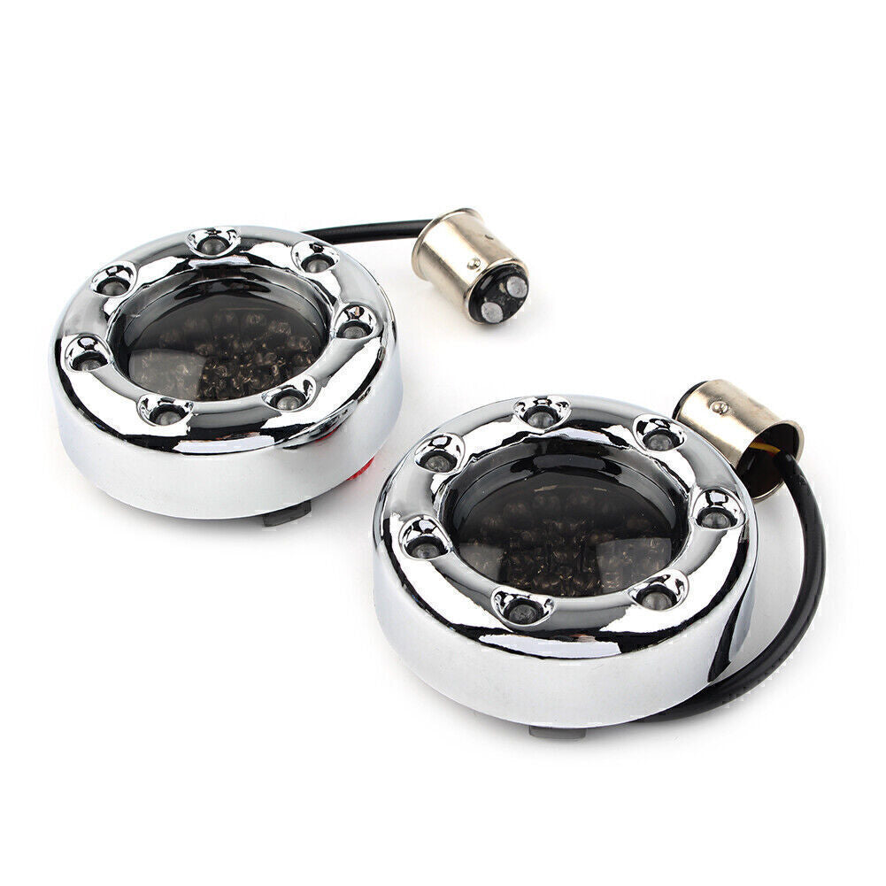 1157 Chrome Fire Ring Amber LED Turn Signal Lights for Harley Housings