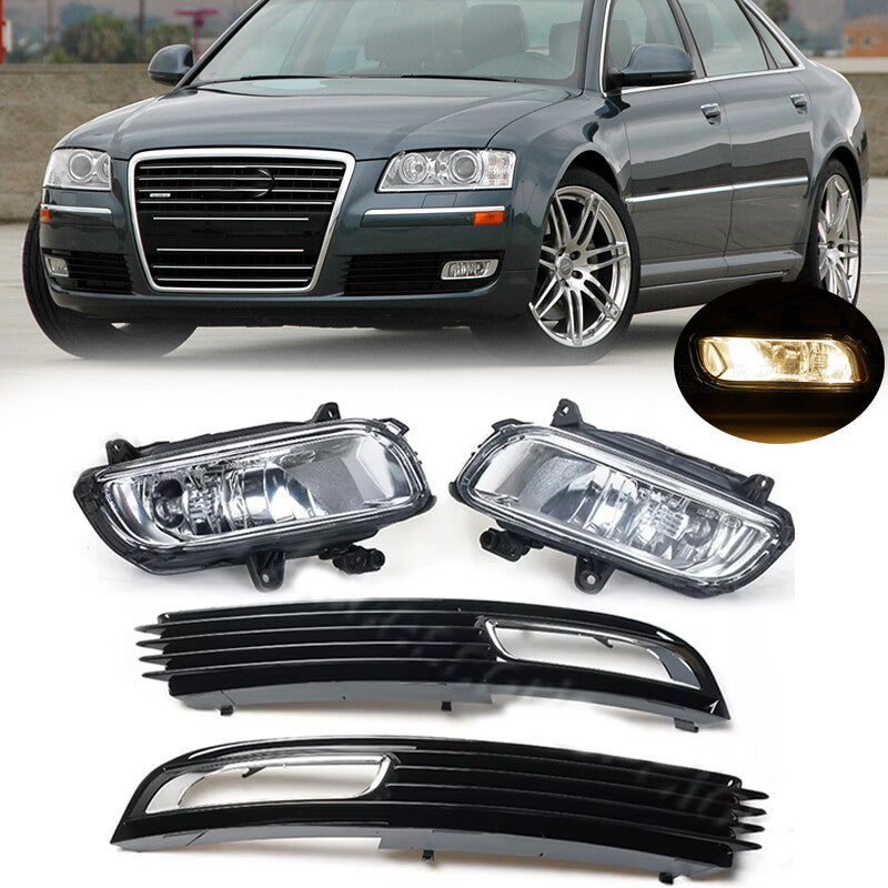 4PCS for Audi for A8 QUATTRO for A8 D3 2008-2010 Front Bumper Grille Covers + Fog Lights