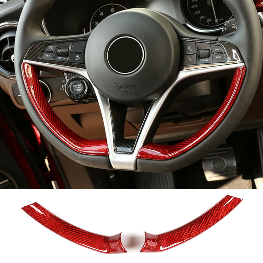 Red Carbon Fiber Steering Wheel Trim Fit for Alfa Romeo Giulia for Stelvio 2017-2019