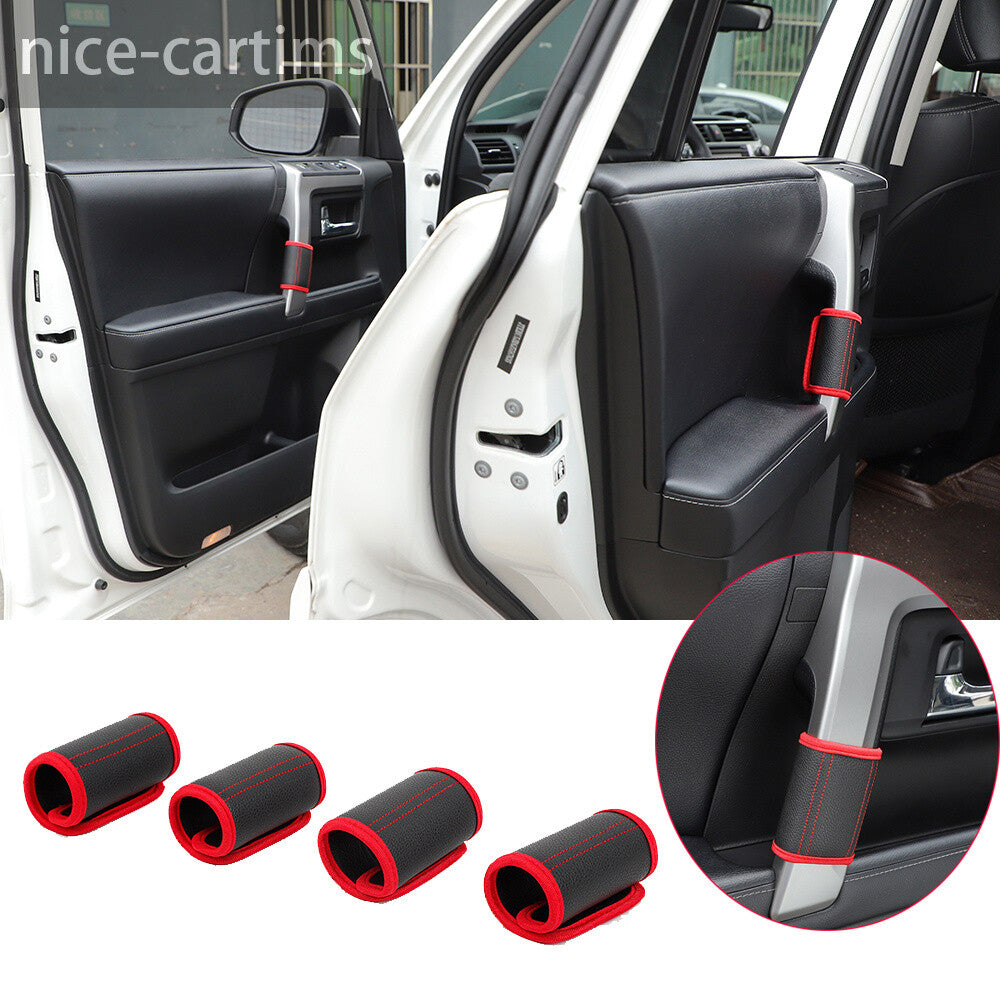 Black/Red Interior Door Handle Protective Leather Cover For Toyot@ 4Runner 2017+