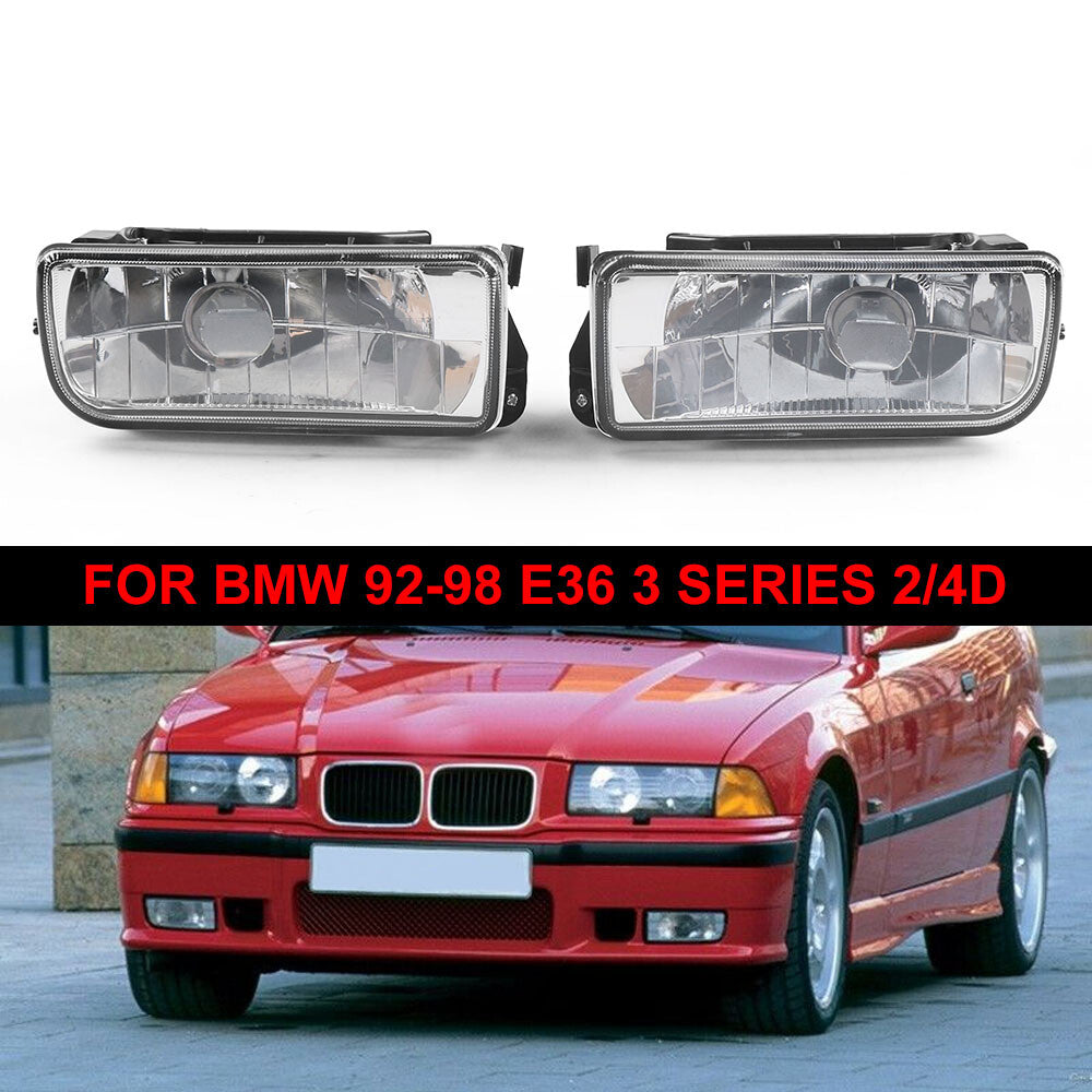 Pair for BMW E36 3-Series 92-98 Front Bumper Fog Lights Lamp Clear Lens White
