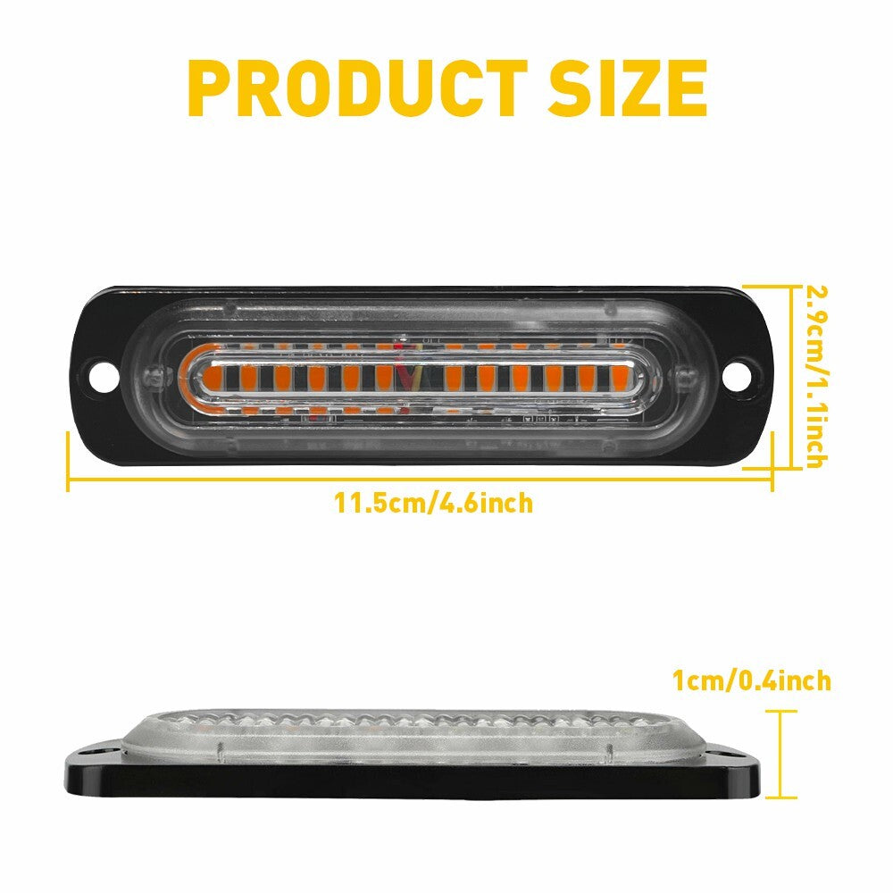 4x12 LED Amber Truck/Car Emergency Beacon Warning Hazard Flasher Light Strip