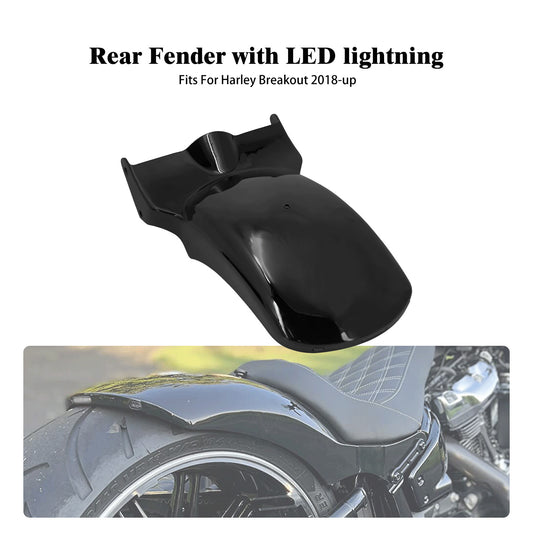 Gloss Black Rear Short Fender w/ Turn Signal LED Light for Harley Breakout 18-23