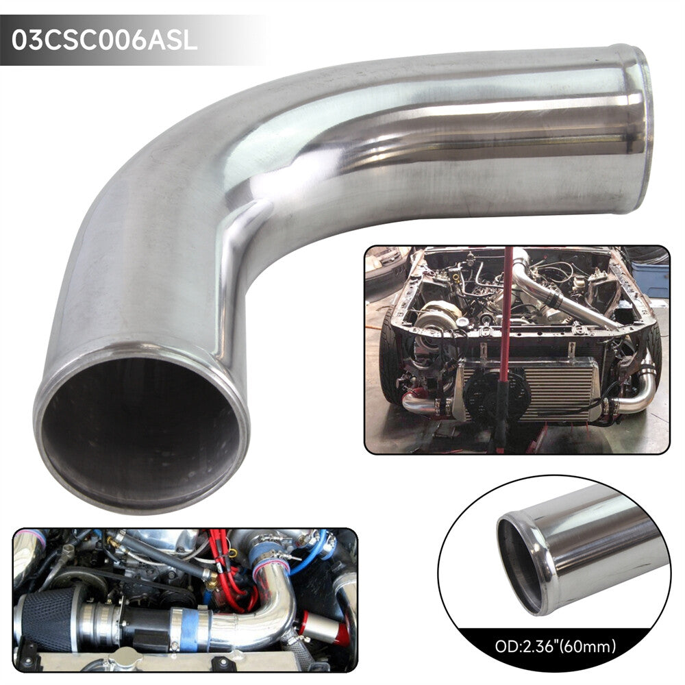 90 Degree 60mm 2.36 Aluminum Intercooler Intake Pipe Piping Tube Hose Silver