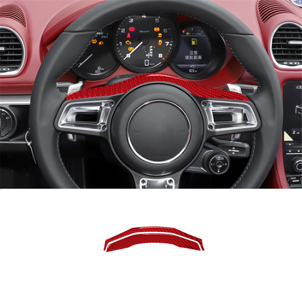 2X Red Carbon Fiber Top Of Steering Wheel Cover Trim for Porsche 718 2016-2022